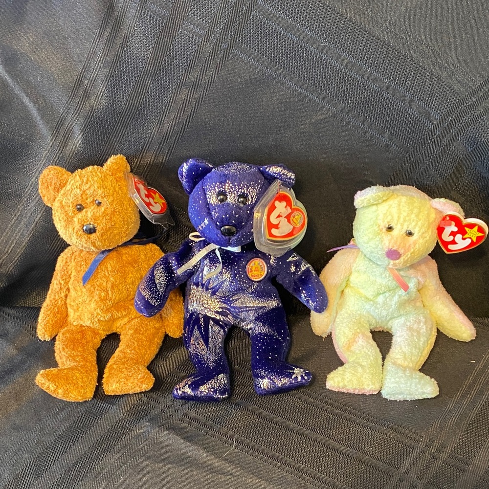 Ty Stuffed Animals Orange, Blue, and Cream Bears